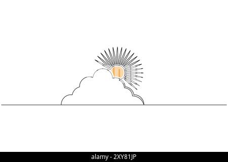 Sonne und Wolke durchgehende eine Linie Zeichnung des Symbols für isolierte Kontur-Silhouettenvektoren Stock Vektor