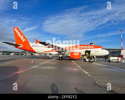 Beladung eines Flugzeug Airbus der Billigfluggesellschaft EasyJet - Euro Airport Basel Mulhouse Freiburg, Schweiz, Frankreich, Deutschland, Europa - Luftfahrt, Flughafen, Reise *** Verladung eines Flugzeugs Airbus der Billigfluggesellschaft EasyJet Euro Airport Basel Mulhouse Freiburg, Schweiz, Frankreich, Deutschland, Europa Luftfahrt, flughafen, Reise Copyright: xx Stockfoto