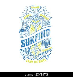 Surfreiter handgezeichnete Typografie mit Schriftzug für den Sommer am Strand Stock Vektor