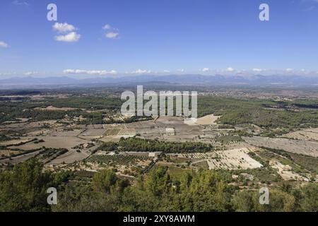 PLA de mallorca desde el santuario de Nuestra Senyora de Cura. Algaida, Pla de Mallorca.Mallorca.Islas baleares. Espana Stockfoto