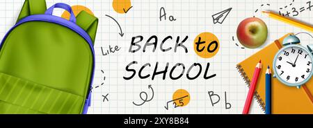 Back-to-School-Banner mit realistischem Rucksack Stock Vektor