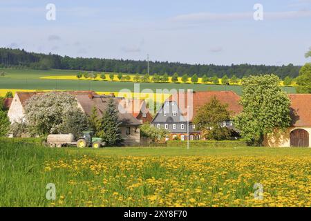 Obercunnersdorf, Museumsdorf in der Gemeinde Kottmar, in Sachsen, Umgebindehaus in der Oberlausitz im Museumsdorf, typische Umgebinde Stockfoto