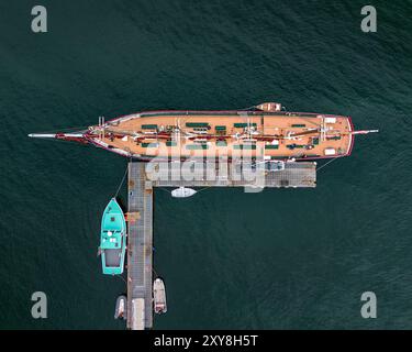Von oben auf das Segelboot in Bar Harbor, Maine, USA. Juni, Stockfoto