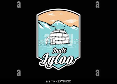 Retro Vintage Eskimo Inuit Igloo oder Ice House mit Iceberg Mountain Emblem Logo Design Stock Vektor