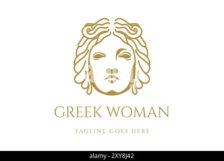 Luxus Schönheit Griechische Frau Mädchen Dame Göttin Kopf Gesicht Haar Logo Design Vektor Stock Vektor