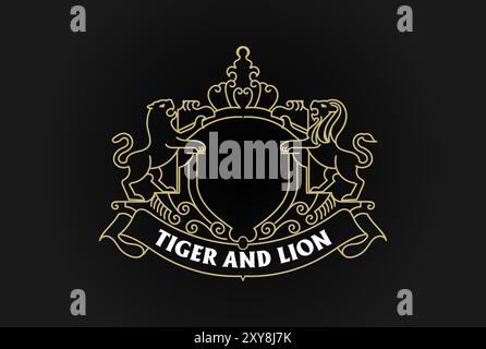 Vintage Retro Ornament blank Border Rahmen Royal mit Löwe und Tiger Schild Abzeichen Emblem Stempel Label Logo Design Vektor Stock Vektor