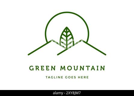 Einfache minimalistische Landscape Hills Peaks mit Natural Fresh Tree Leaf Vector Logo-Design Stock Vektor