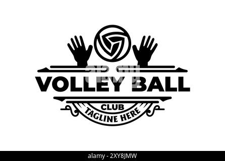 Vintage-Volley-Ball im Retro-Stil mit Blockabzeichen für das Logo der Sport Club Competition League Stock Vektor