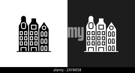 Amsterdam Icon Logo Zeichen Vektor Umriss in schwarz-weiß Farbe Stock Vektor