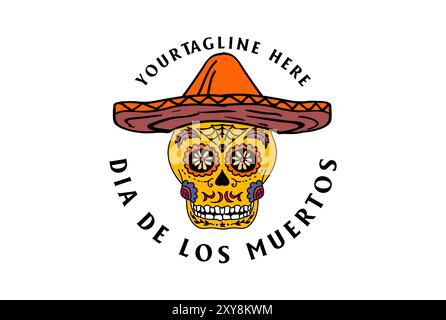 Dia de Los Muertos oder Day of the Dead Mexican Sugar Skull für Halloween Party Logo Design Stock Vektor