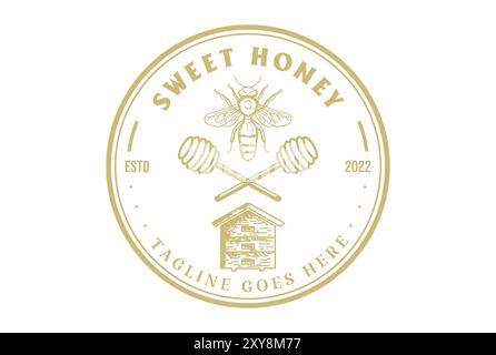 Kreisförmiges Rundes Logo-Design Mit Logo-Emblem Und Süßem Honey Bee Farm Stock Vektor