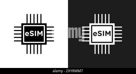 ESIM-Symbol-Logo-Vektorkontur in Schwarz-weiß Stock Vektor