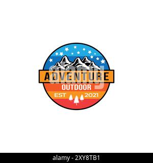 ADVAENTURE OUTDOOR-LOGO IM VINTAGE-DESIGN Stock Vektor