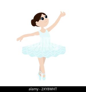 Eine süße Ballerina in einem Tutu tanzt leicht und anmutig. Tänzerin und sie ist glücklich. Flacher Cartoon-Stil für Kinder mit Tanzschule. Stock Vektor