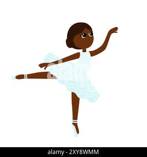 Eine Ballerina in einem Ballett-Tutu tanzt leicht und anmutig und sie ist glücklich. Flacher Cartoon-Stil für Kinder mit Tanzschule. Stock Vektor