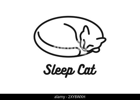 Schlichtes, Minimalistisches „Sleeping Cat Kitty Line“-Logo Stock Vektor