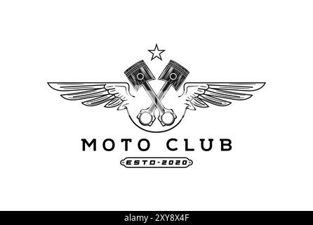 Gekreuzte Kolbenflügel für Custom Garage oder Motorrad Biker Club Logo Stock Vektor