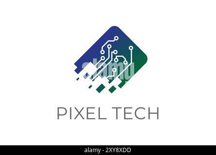 Futuristische digitale elektronische Schaltungs-Chip-Technologie mit Pixel-Logo Stock Vektor