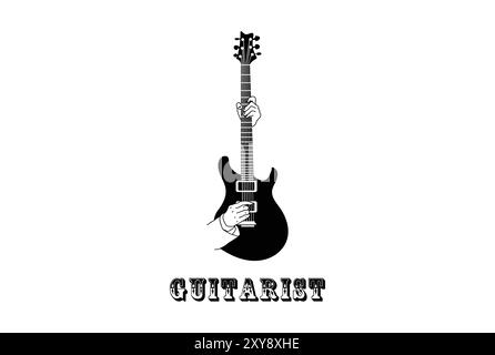 Vintage Retro Handgitarre für Gitarristen Rock Music Show Konzert Festival Logo Design Stock Vektor