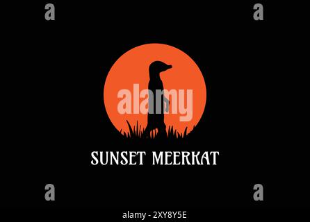 Sonnenuntergang Afrikanisches Sonnenaufgang Sonnenaufgang Standing Meerkat Silhouette Logo Stock Vektor