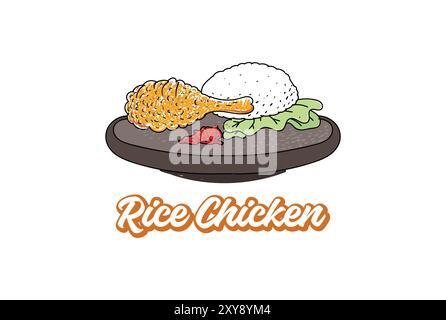 Rice Fried Chicken for Restaurant Food Catering Logo Design Stock Vektor
