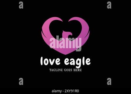 Einfaches Minimalistisches Eagle Hawk Falcon Phoenix Vogelflügel Love Heart Logo Stock Vektor