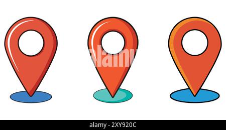 Symbol für Kartennadel. Satz roter Kartensymbole isoliert auf weißem Hintergrund. Vektorabbildung Stock Vektor