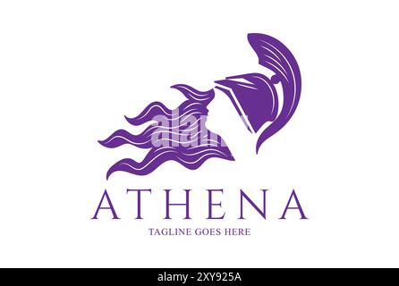 Schönheit griechische Frau Mädchen Lady God of war Athena Haar Logo Stock Vektor