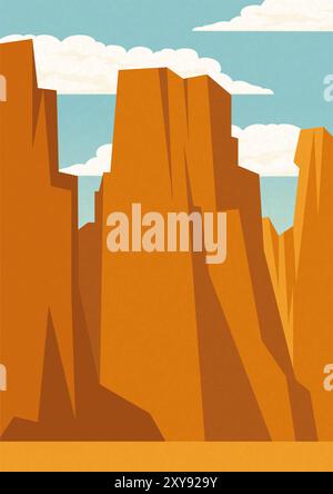 Ästhetisches Poster mit Wüstenlandschaft und Naturparklandschaft. Rocky Desert Morgenvektor Illustration. Amerikanische Talwand. Vereinigte Staaten, South Dakota, Stock Vektor