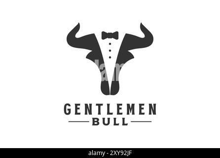 OX Angus Kuhbulle Bison Longhorn mit Gentlemen Tuxedo Suit Logo Stock Vektor