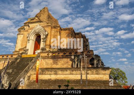 Ruinen der riesigen Stupa des buddhistischen Tempels Wat Chedi Luang in Chiang Mai, Thailande Stockfoto