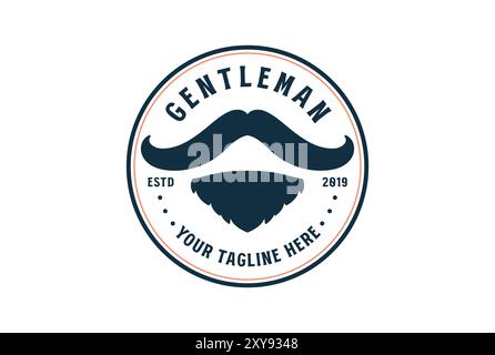 Vintage Retro Schnurrbart und Bart für Herren Barbershop Haircut Logo Design Stock Vektor
