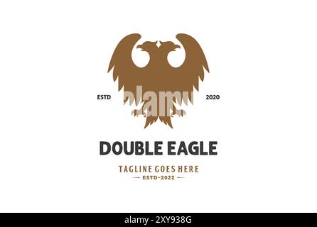 Vintage Retro – Logodesign Mit Zweiköpfigem Eagle Hawk Falken-Emblem Stock Vektor