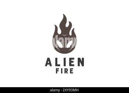 Vintage Black Alien Ghost Burn Fire Flame Logo Design Stock Vektor