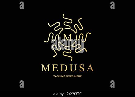 Elegantes goldenes geometrisches Schlangenstern für Medusa God Logo-Design Stock Vektor