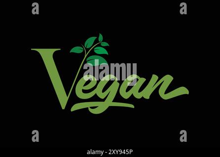 Buchstabe V mit Blättern und veganer Text Typ Wort Schriftart für Gesundheit Diät Lebensmittel Produkt Logo Stock Vektor