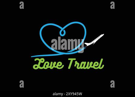 Love Heart Line mit Flugzeug oder Flugzeug Flugzeug für Reise Logo Symbol Illustration Stock Vektor