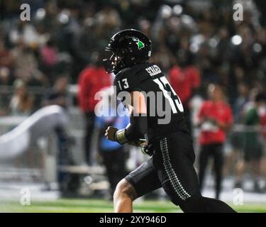 24. August 2024: Der Quarterback der Hawaii Rainbow Warriors Brayden Schager #13 spielt während des NCAA-Fußballspiels zwischen den Delaware State Hornets und den Rainbow Warriors der University of Hawaii im Clarence T.C. Ching Complex in Honolulu, Hawaii. Glenn Yoza/CSM Stockfoto
