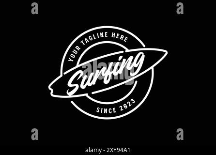 Line Art Surfboard Mountain Beach für Surfer Surfen Hipster Stamp Label Design Inspiration Stock Vektor