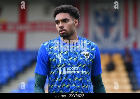 London, England. August 2024. Owen Goodman vor dem Spiel der zweiten Runde des Carabao Cup zwischen dem AFC Wimbledon und Ipswich Town im Cherry Red Records Stadium in London. Kyle Andrews/Alamy Live News Stockfoto