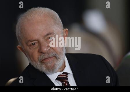 DF - BRASILIA - 08/28/2024 - BRASILIA, ZEREMONIE ZUM 25. JAHRESTAG DES VERTEIDIGUNGSMINISTERIUMS - Präsident der republik, Luiz Inacio Lula da Silva, während der Zeremonie zum 25. Jahrestag des Verteidigungsministeriums am Mittwoch, 28. August. Foto: Mateus Bonomi/AGIF Stockfoto