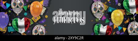 dia de los muertos-Banner mit Heliumballons und Papel-Picado Stock Vektor