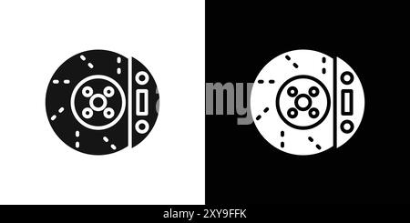 Autobremsscheibe mit Bremssattelsymbol Logo Vektorumrandung in schwarz-weiß Stock Vektor