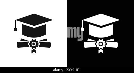 Graduation Zeremonie Icon Logo Zeichen Vektor Umriss in schwarz-weiß Farbe Stock Vektor