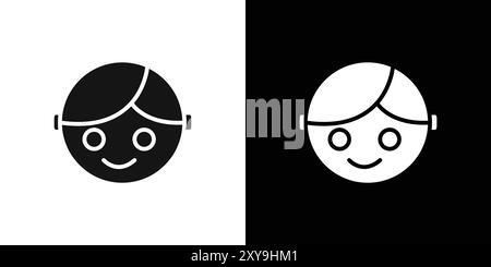 Happy Boy Face Icon Logo Vektorumriss in schwarz-weiß Farbe Stock Vektor