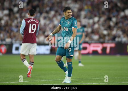 London, Großbritannien. August 2024. London, England, 28. August 2024: Evanilson (9 Bournemouth) während des Carabao Cup Spiels zwischen West Ham United und Bournemouth im London Stadium in London, England (Alexander Canillas/SPP) Credit: SPP Sport Press Photo. /Alamy Live News Stockfoto