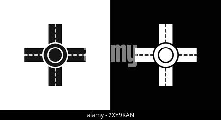 Symbol für Straßenkreuzung Logoschild Vektorumrandung in Schwarz-weiß Stock Vektor