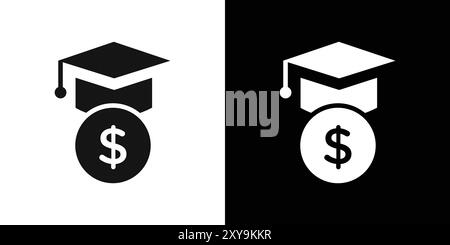 Studentenunterstützung mit Money-Symbol-Logo-Vektorumrandung in Schwarz-weiß Stock Vektor