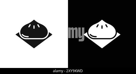 Wonton-Symbol-Logo-Vektorumriss in Schwarz-weiß-Farbe Stock Vektor