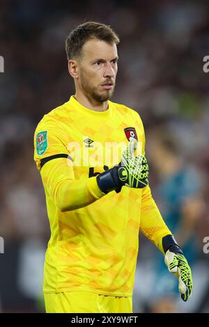 LONDON, UK - 28. August 2024: Neto von AFC Bournemouth während des zweiten Spiels der EFL Cup zwischen West Ham United und AFC Bournemouth im London Stadium (Credit: Craig Mercer/ Alamy Live News) Stockfoto